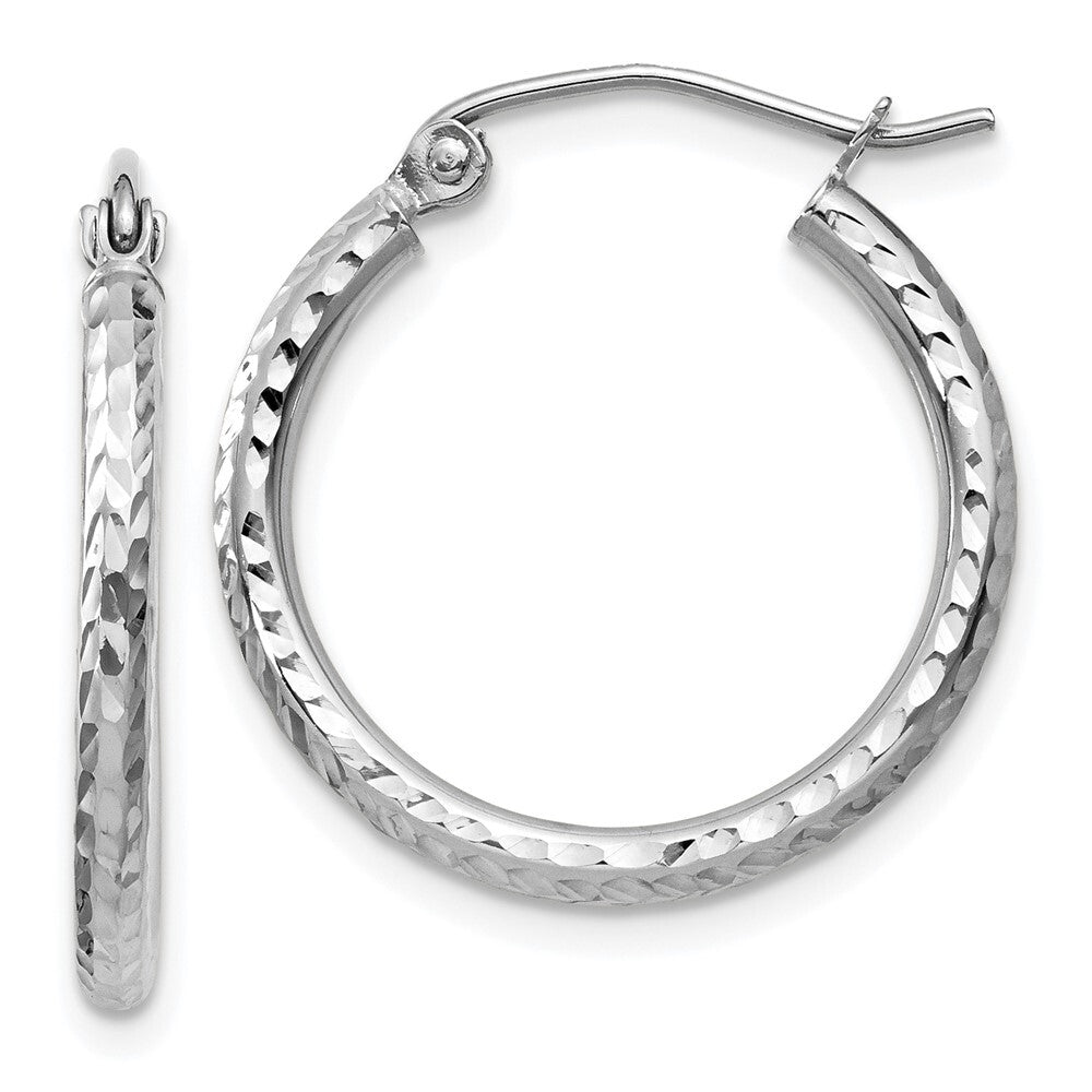 14k White Gold Diamond-cut 2mm Round Tube Hoop Earrings Gift for Women
