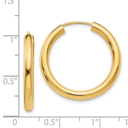 14k Yellow Gold Polished Endless Tube Hoop Earrings Gift for Women