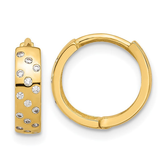 14k Yellow Gold Polished Cubic Zirconia Hinged Hoop Earrings Gift for Women