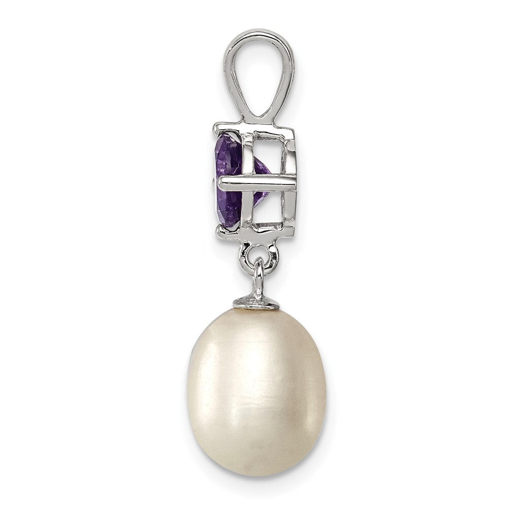 Sterling Silver 8-9mm White Freshwater Cultured Pearl and .75AM Amethyst Pendant