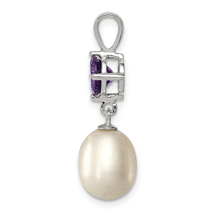 Sterling Silver 8-9mm White Freshwater Cultured Pearl and .75AM Amethyst Pendant