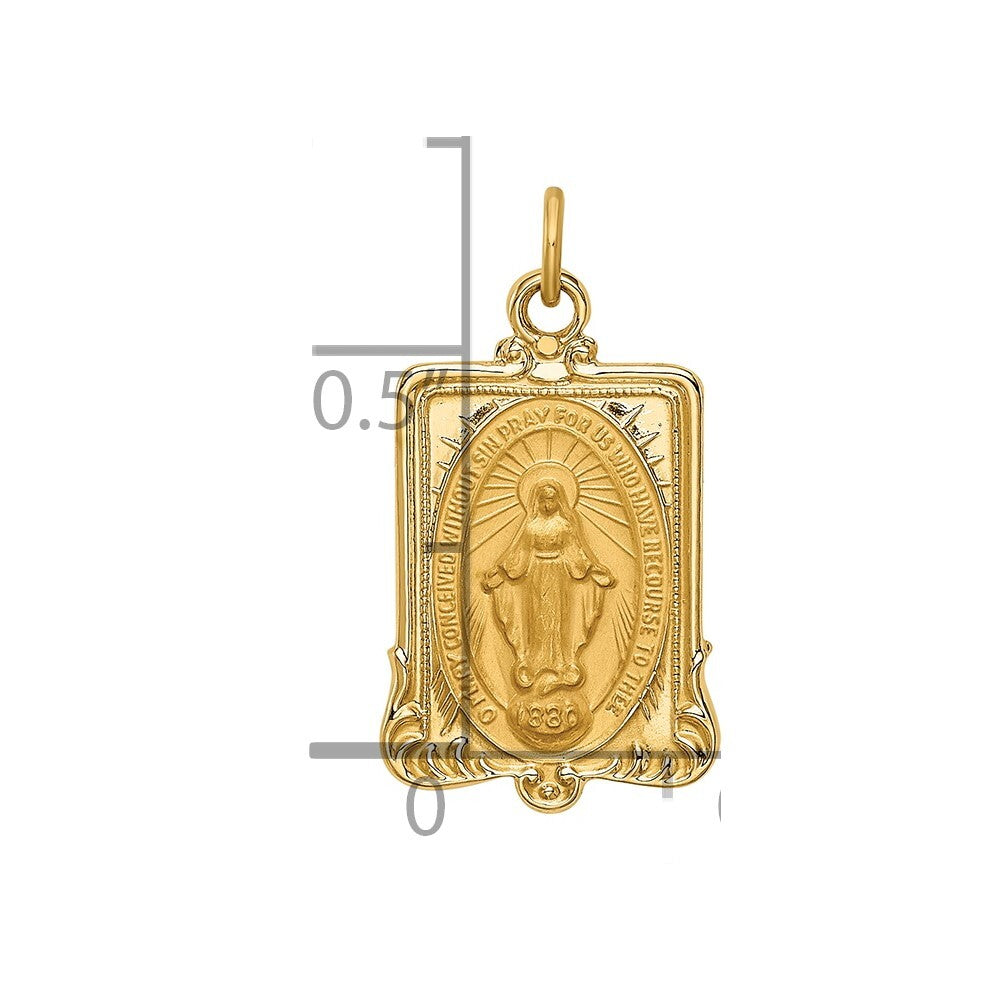 14k Yellow Gold Solid Polished/Satin Rectangular Miraculous Medal Pendant
