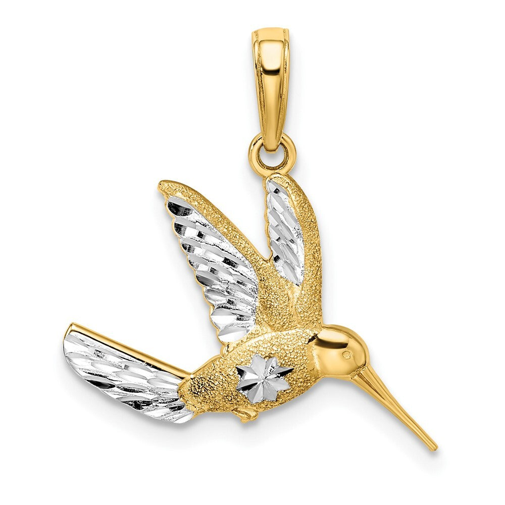 14k Yellow Gold Rhodium Diamond-cut Humming Bird Pendant for Women
