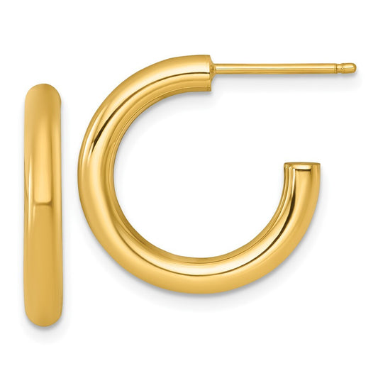 14k Yellow Gold Polished 3.0 x 20mm Tube C-Hoop Earrings Gift for Women