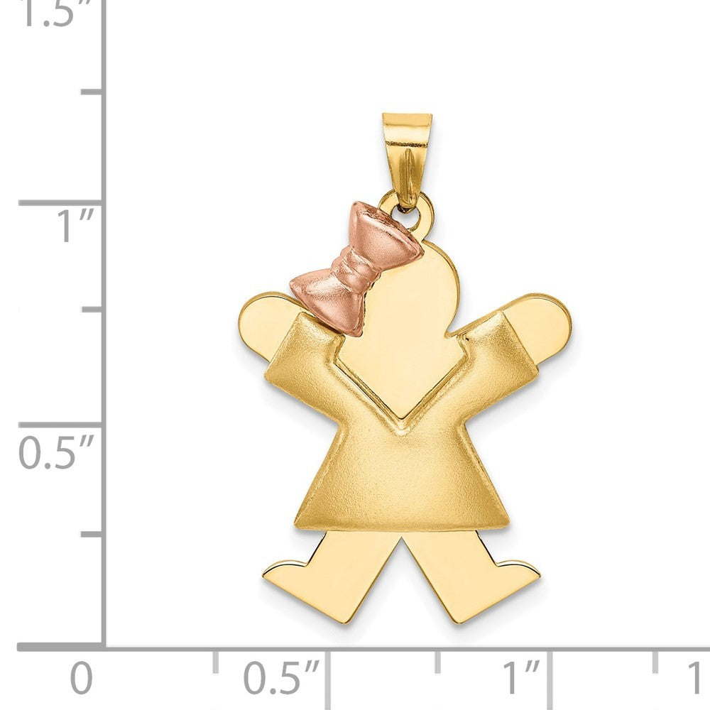 14k Two-Tone Gold Puffed Girl with Bow on Left Engravable Charm