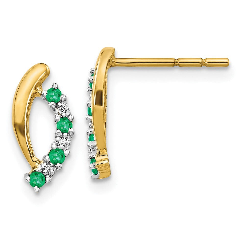 14k Yellow Gold Diamond and Emerald Drop & Dangle Earrings