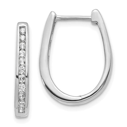 14k White Gold Diamond Oval Hinged Hoop Earrings
