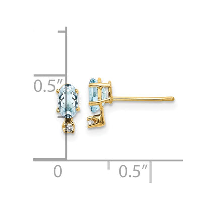 14k Yellow Gold Diamond & Aquamarine Birthstone Stud Earrings Gift for Women