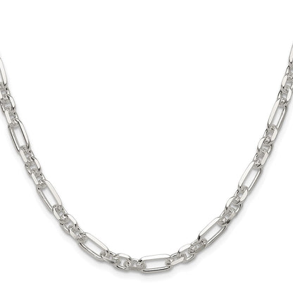 Sterling Silver Diamond-Cut 6mm 3 Short Plus 1 Long Cable Link Chain Necklace