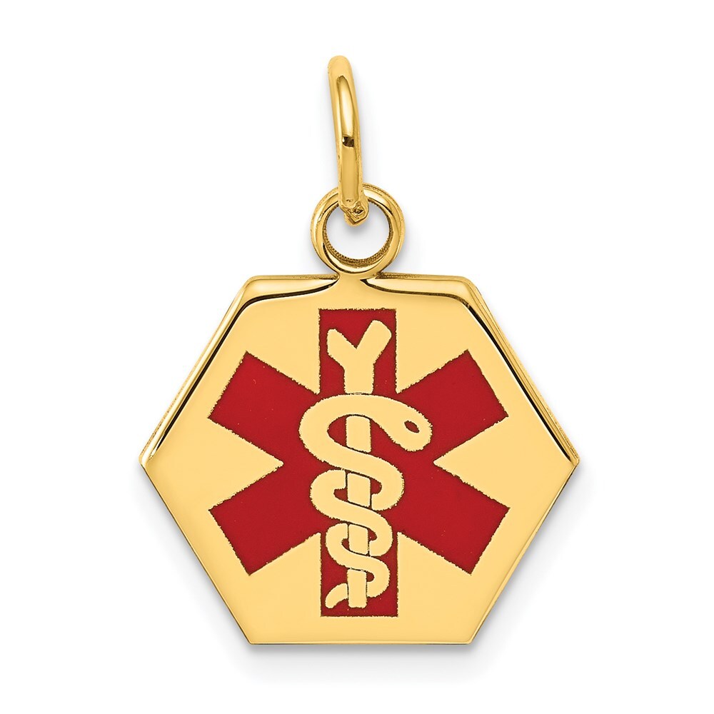 14k Yellow Gold Red Enamel Medical Jewelry Pendant for Women