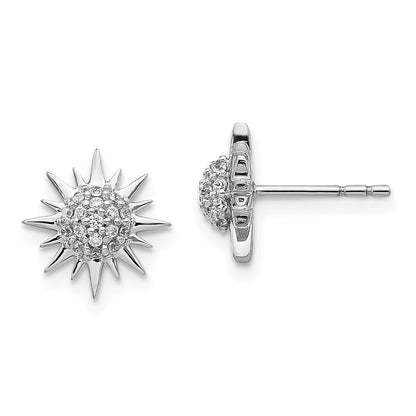 14k White Gold Diamond Fancy Sun Star Stud Earrings