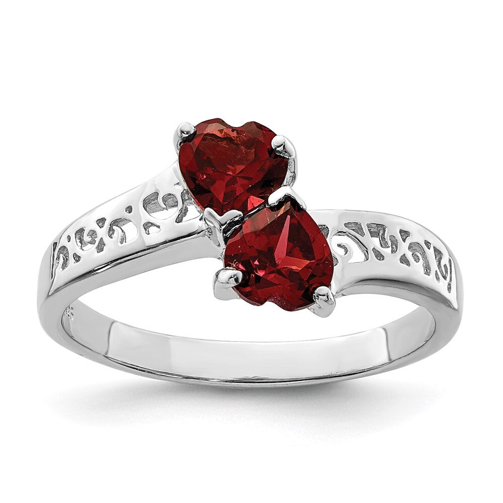 Sterling Silver Rhodium Garnet Heart Ring Size 6
