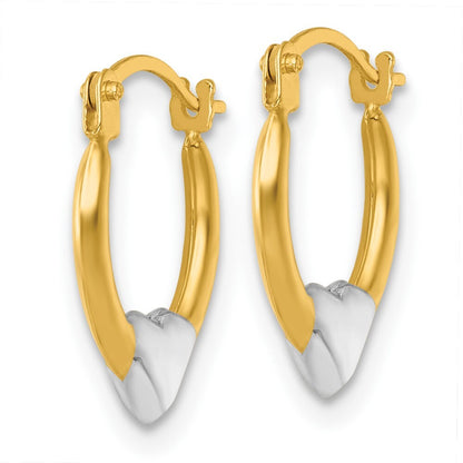 14k Yellow Gold White Rhodium Polished Heart Hoop Earrings Gift for Women