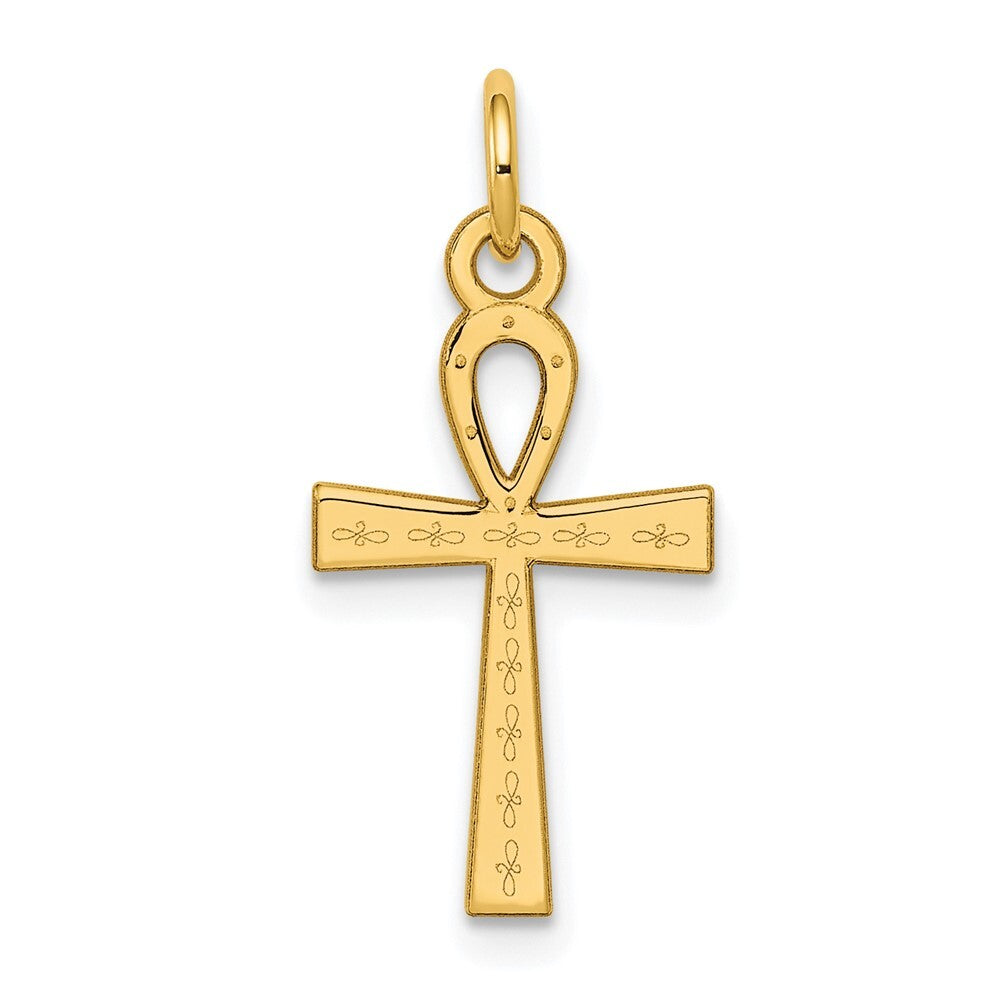 14k Yellow Gold Laser Designed Ankh Cross Charm Pendant for Women