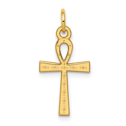 14k Yellow Gold Laser Designed Ankh Cross Charm Pendant for Women