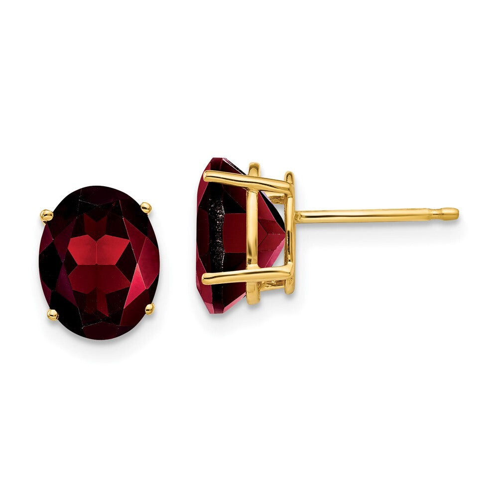 14k Yellow Gold 9x7mm Oval Garnet Stud Earrings