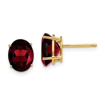 14k Yellow Gold 9x7mm Oval Garnet Stud Earrings