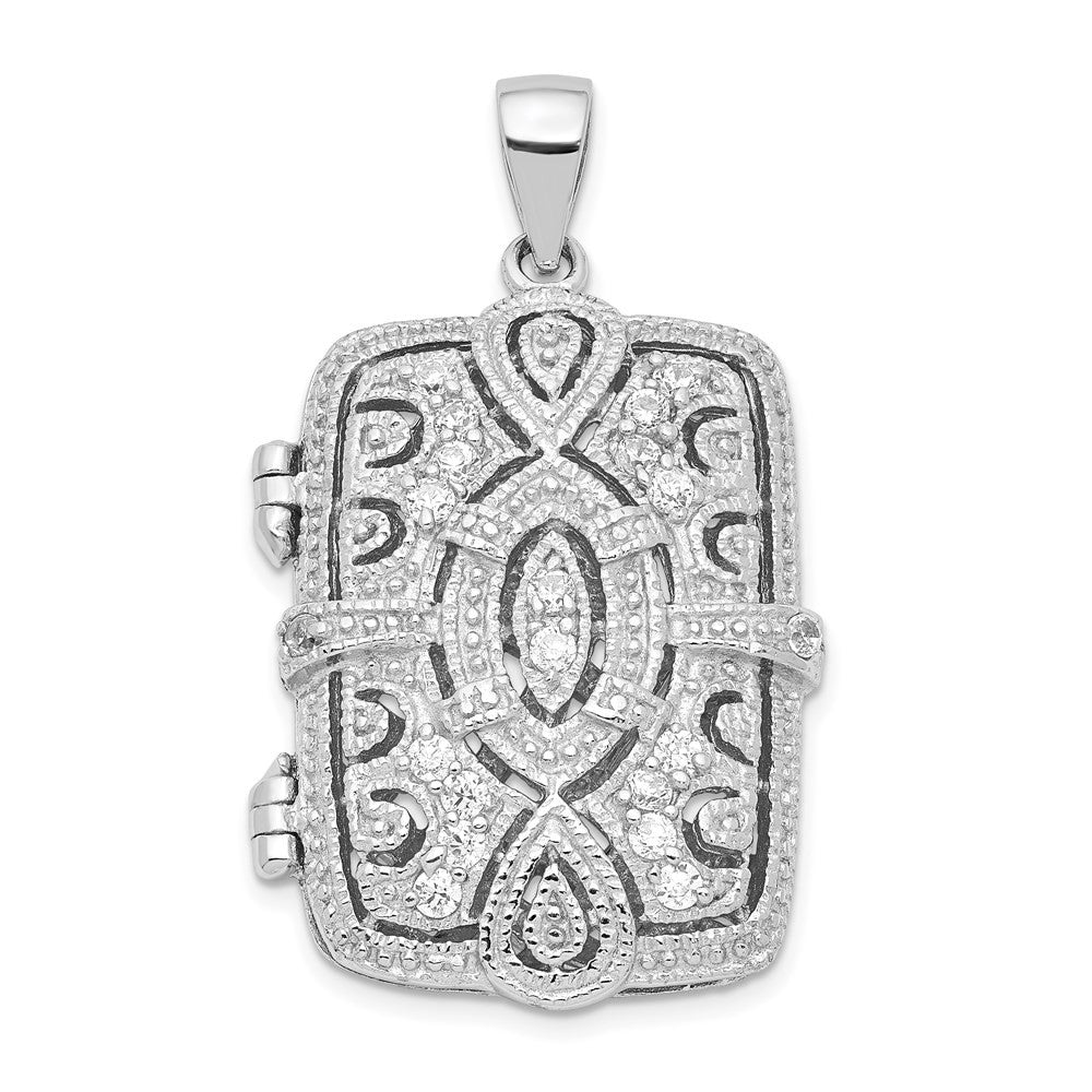 Sterling Silver Fancy Cubic Zirconia Rectangle 24mm Locket Pendant