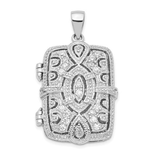 Sterling Silver Fancy Cubic Zirconia Rectangle 24mm Locket Pendant
