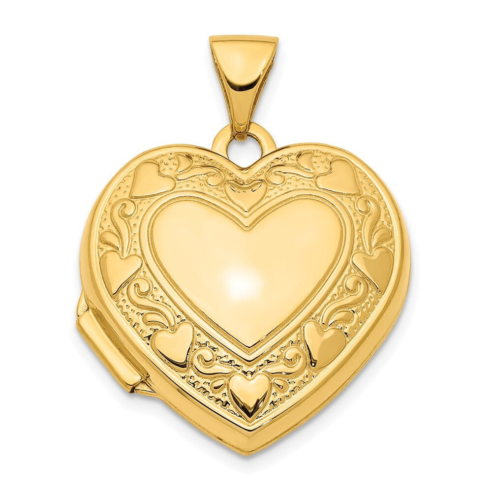 14k Yellow Gold 19mm Heart Border Heart Locket Pendant for Women