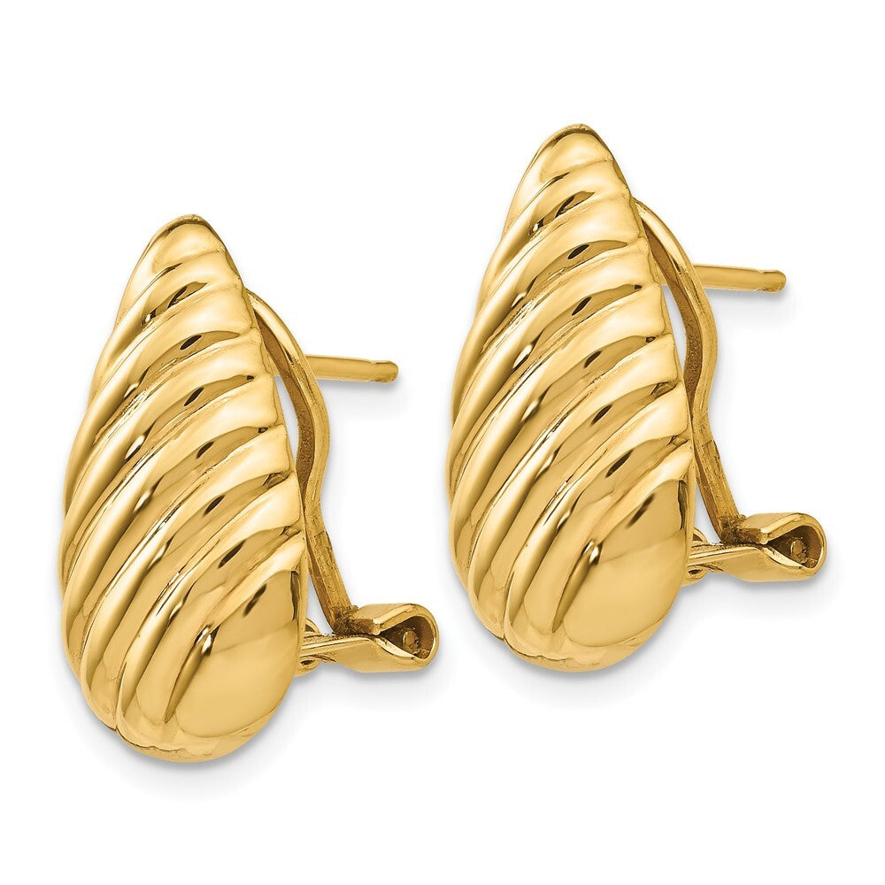 14k Yellow Gold Polished Diagonal Teardrop Omega Back Stud Earrings