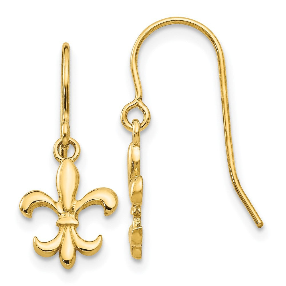 14k Yellow Gold Fleur de lis Dangle Earrings