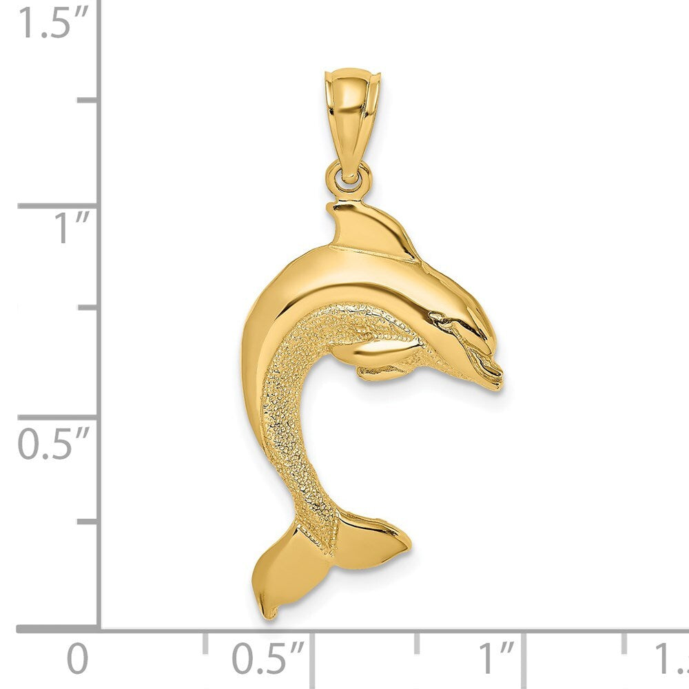 14k Yellow Gold 2-D Polished Dolphin Jumping Charm Pendant for Women