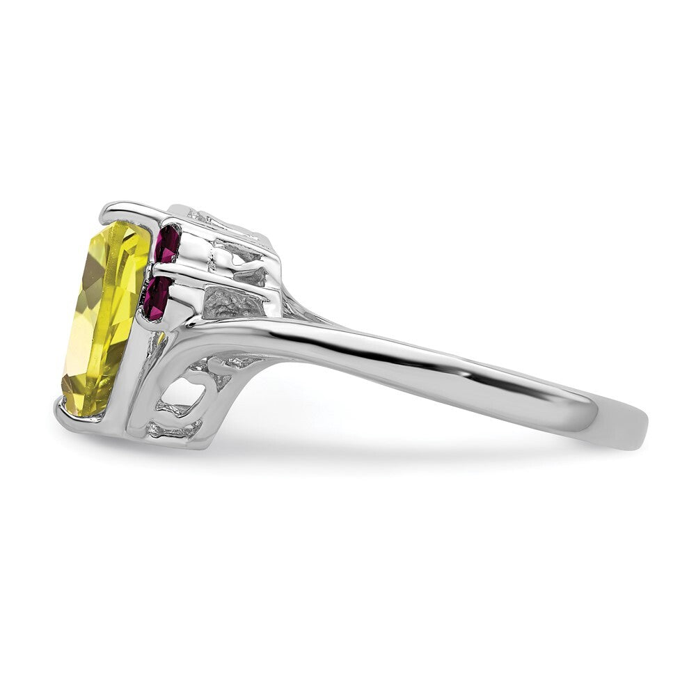 Sterling Silver Rhodium Lemon Quartz & Rhodolite Garnet Ring Size 5
