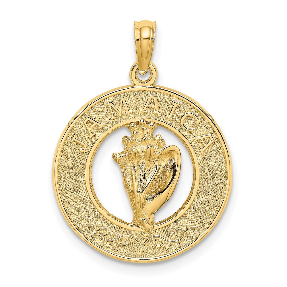 14k Yellow Gold JAMAICA Circle  Conch Shell Charm Pendant for Women