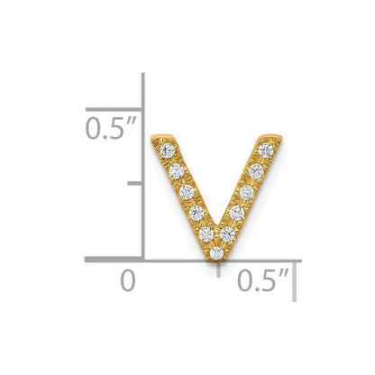 14k Yellow Gold Diamond Letter V Initial Charm Pendant