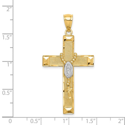 14k Yellow Gold w Rhodium Cross w Rosary Pendant