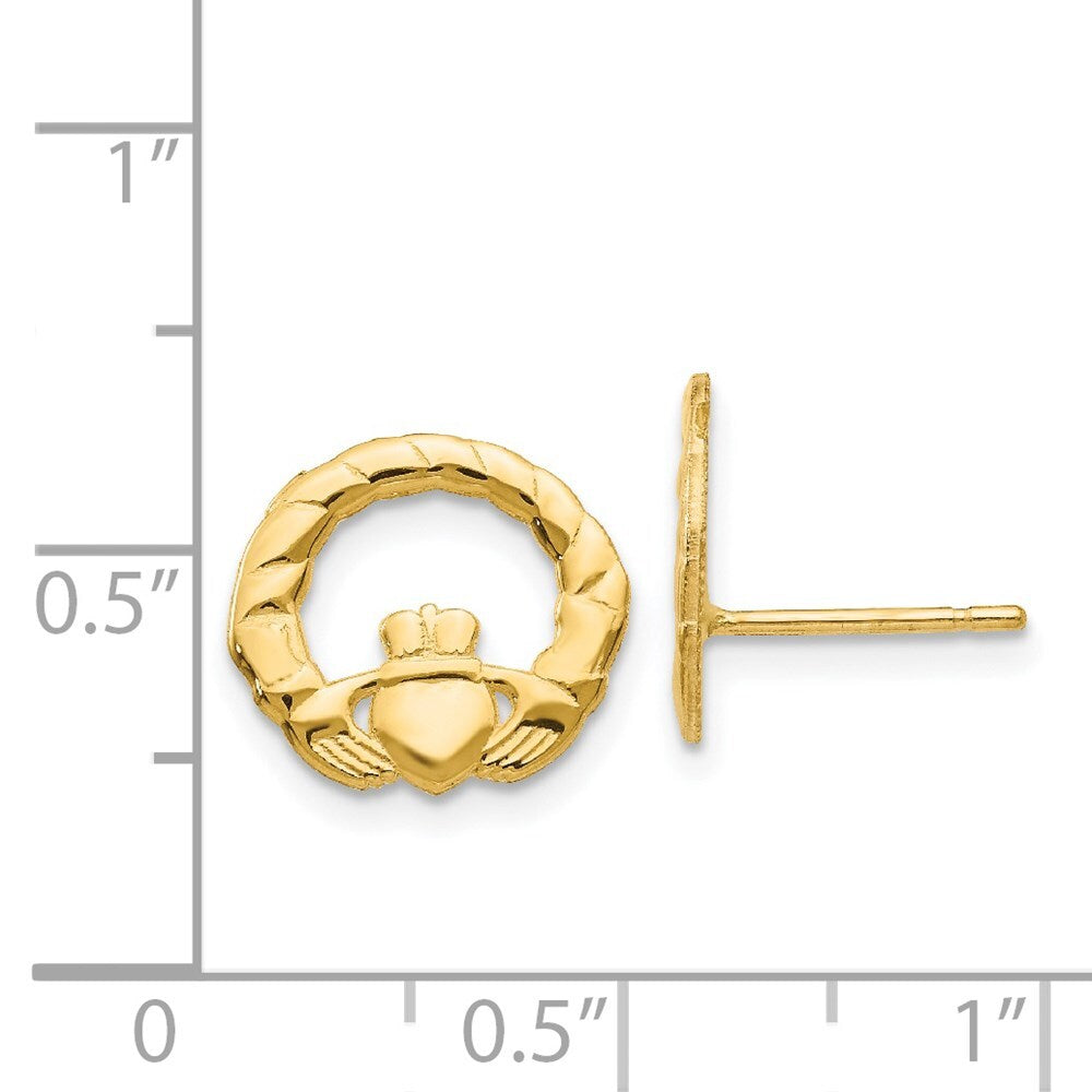 14k Yellow Gold Claddagh Stud Earrings Gift for Women