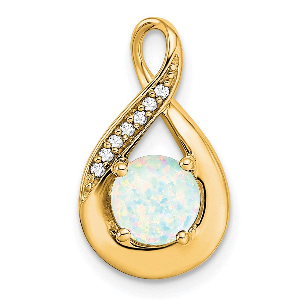 14k Yellow Gold Lab Created Opal and Diamond Teardrop Chain Slide