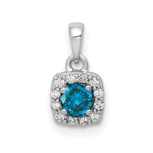 14k White Gold 1/3ct. Blue/White Diamond Square Pendant for Women