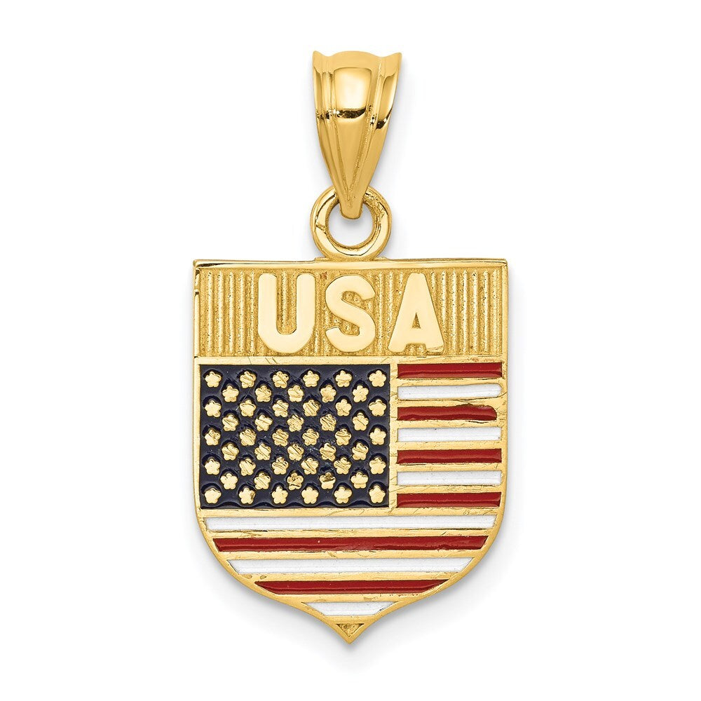 14k Yellow Gold USA Flag Enameled Pendant for Women