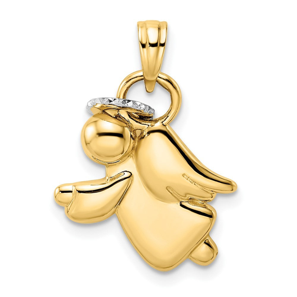 14k Yellow Gold & White Rhodium Diamond-Cut Halo on Angel Pendant