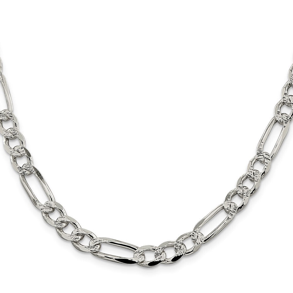 Sterling Silver 7.25mm Pav� Flat Figaro Chain
