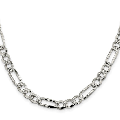 Sterling Silver 7.25mm Pav� Flat Figaro Chain