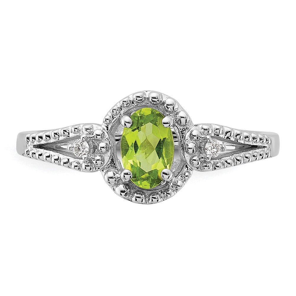 Sterling Silver Rhodium-plated Peridot & Diamond Ring