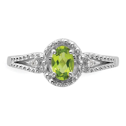 Sterling Silver Rhodium-plated Peridot & Diamond Ring