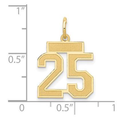 14k Yellow Gold Small Satin Number 25 Charm Pendant for Women