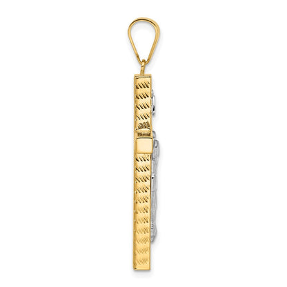 14k Two-tone Gold Polished and Diamond-cut Crucifix Pendant for Women