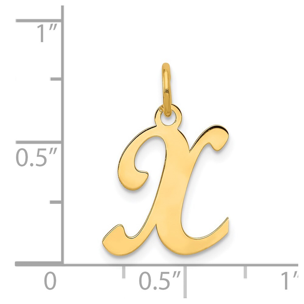 14k Yellow Gold Script Letter X Initial Charm Pendant for Women