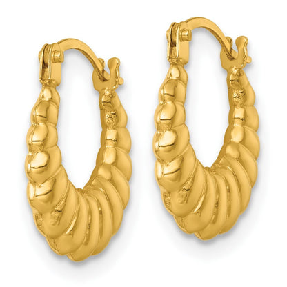 14k Yellow Gold Polished and Grooved Scalloped Hoop Earrings Gift for Women