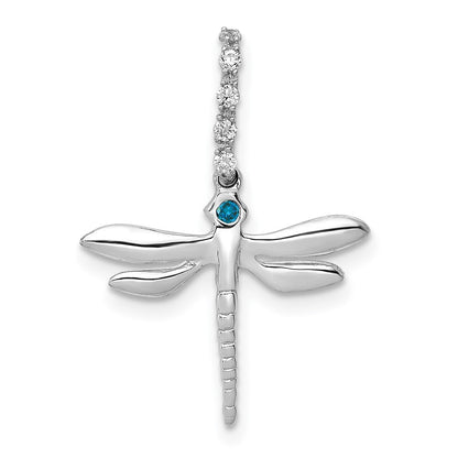 14k White Gold Blue and White Diamond Dragonfly Pendant for Women