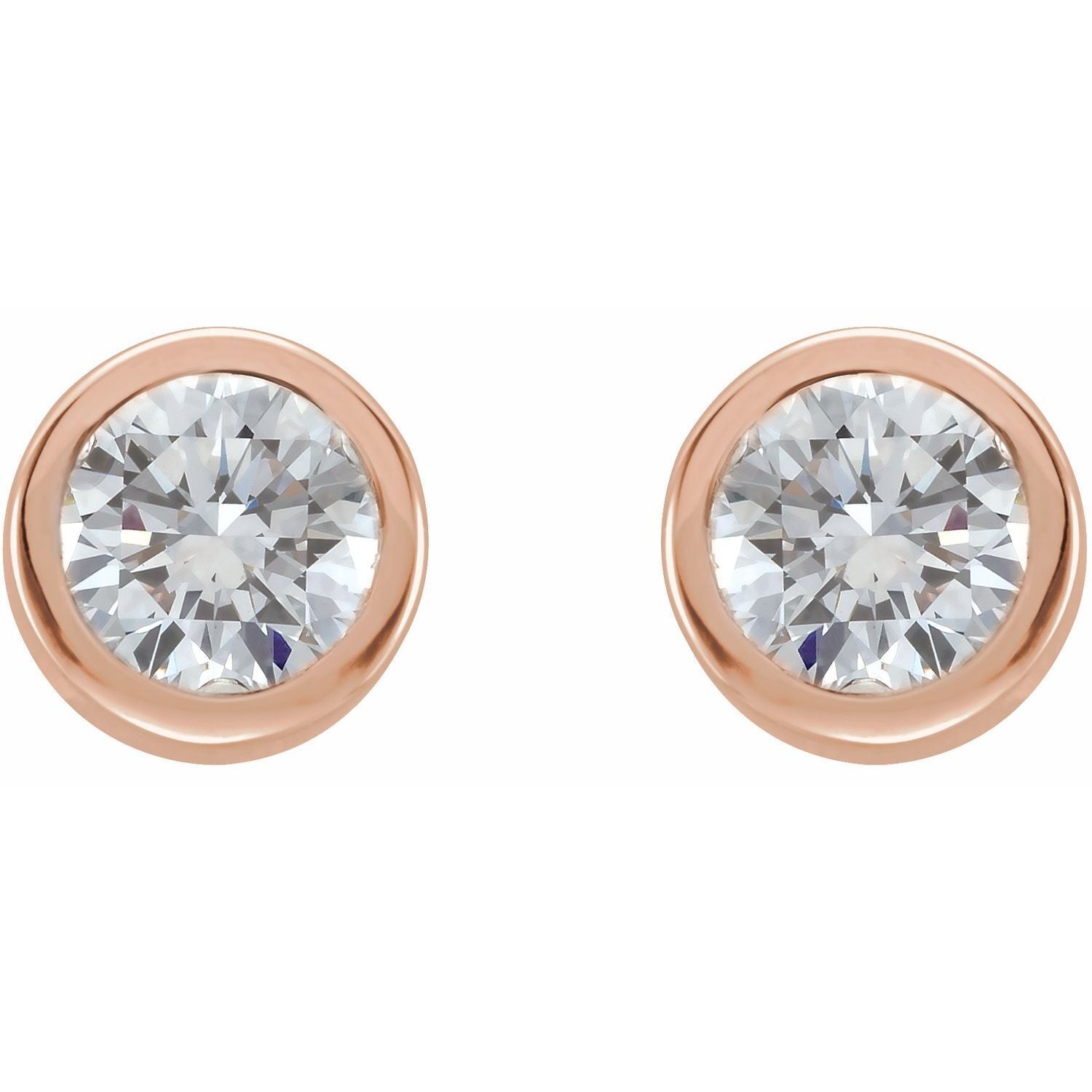 Gift for Mothers 14k Rose Gold 1/2 CTW Natural Diamond Bezel-Set Stud Earrings