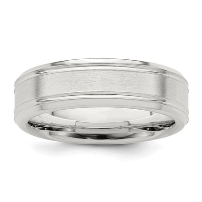 Sterling Silver 6mm Brushed Flat Grooved Fancy Band Ring Size 13.5