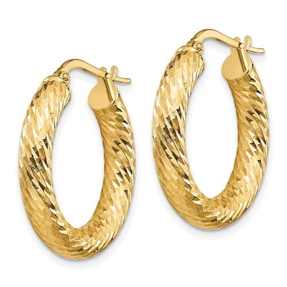 14k Yellow Gold 4mm Polished Diamond-cut Round Hoop Earrings Gift for Women