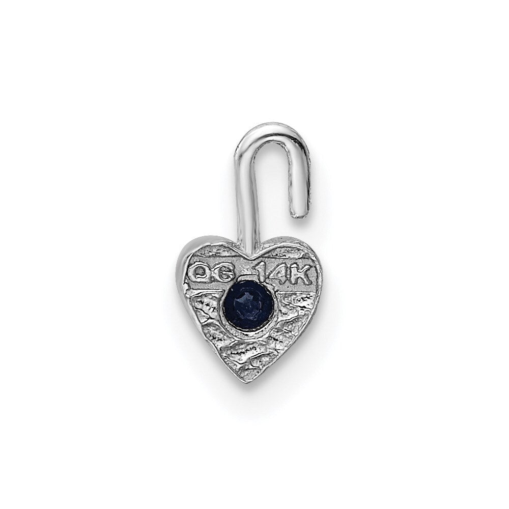14k White Gold September Synthetic Birthstone Heart Charm Pendant for Women