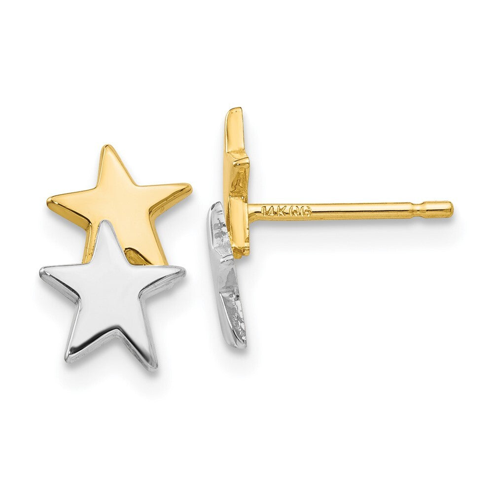 14k Yellow Gold with Rhodium Polished Star Stud Earrings